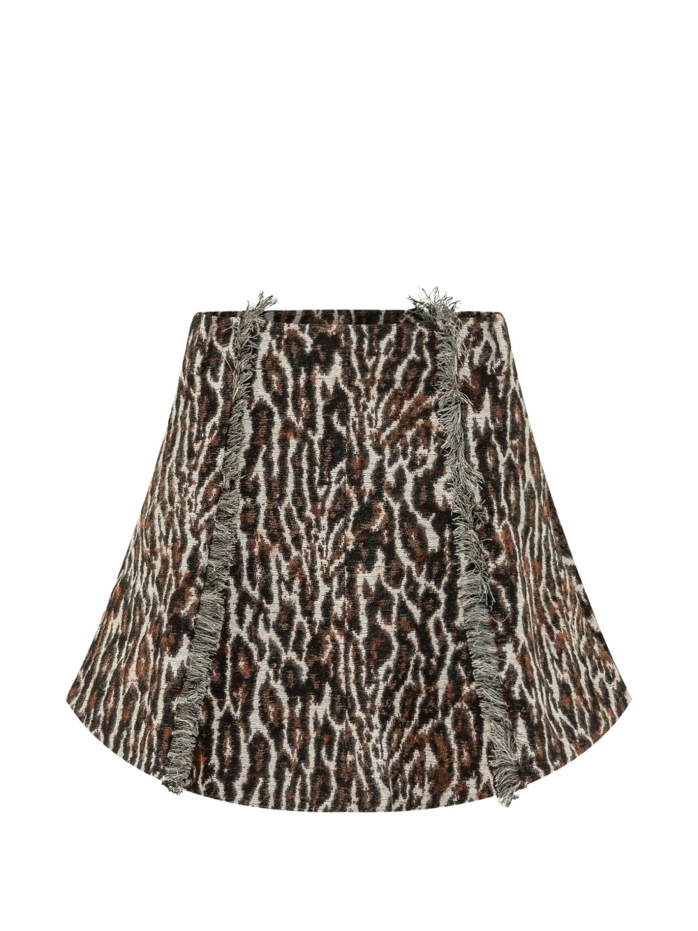 GANNI minijupe à motif léopard et bordures à fines franges - Marron