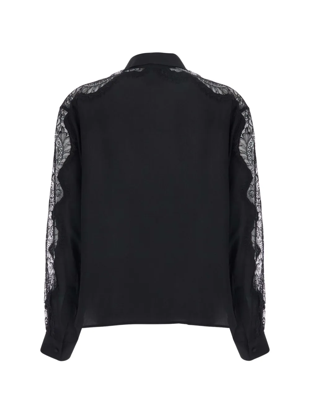 MOMONÌ Vetra Bis zijden blouse met kanten vlakken Zwart