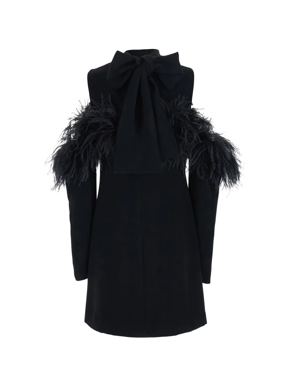 P.A.R.O.S.H. Mini-jurk met veren afwerking en open schouders Zwart
