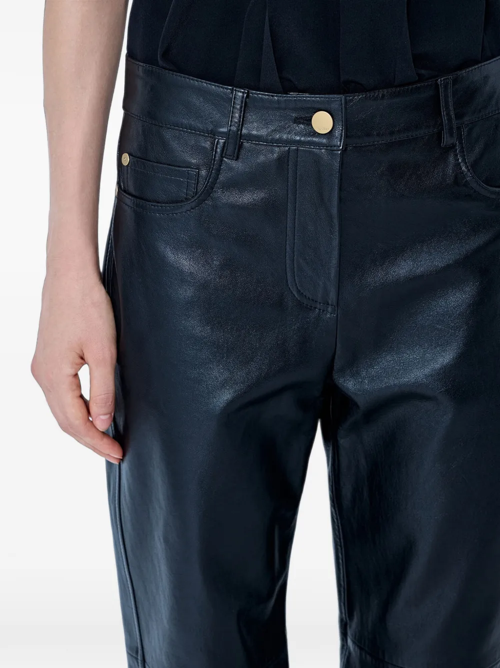 'S Max Mara Leren broek met wijde pijpen Zwart