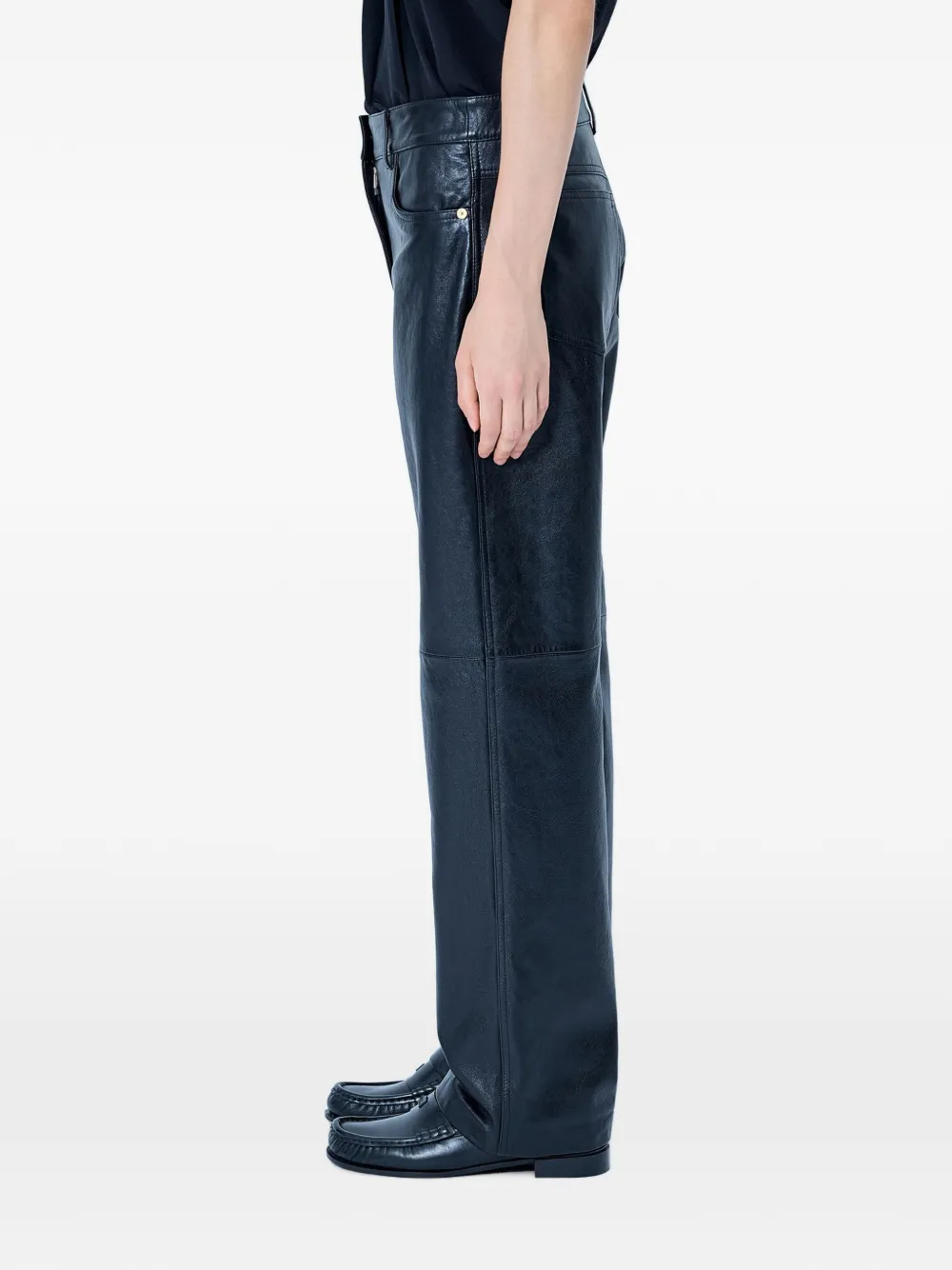 'S Max Mara Leren broek met wijde pijpen Zwart