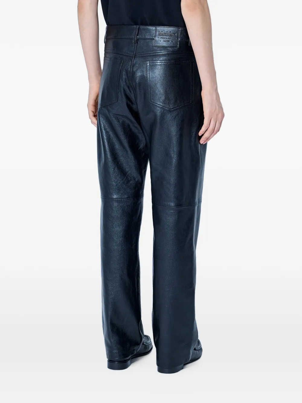 'S Max Mara Leren broek met wijde pijpen Zwart