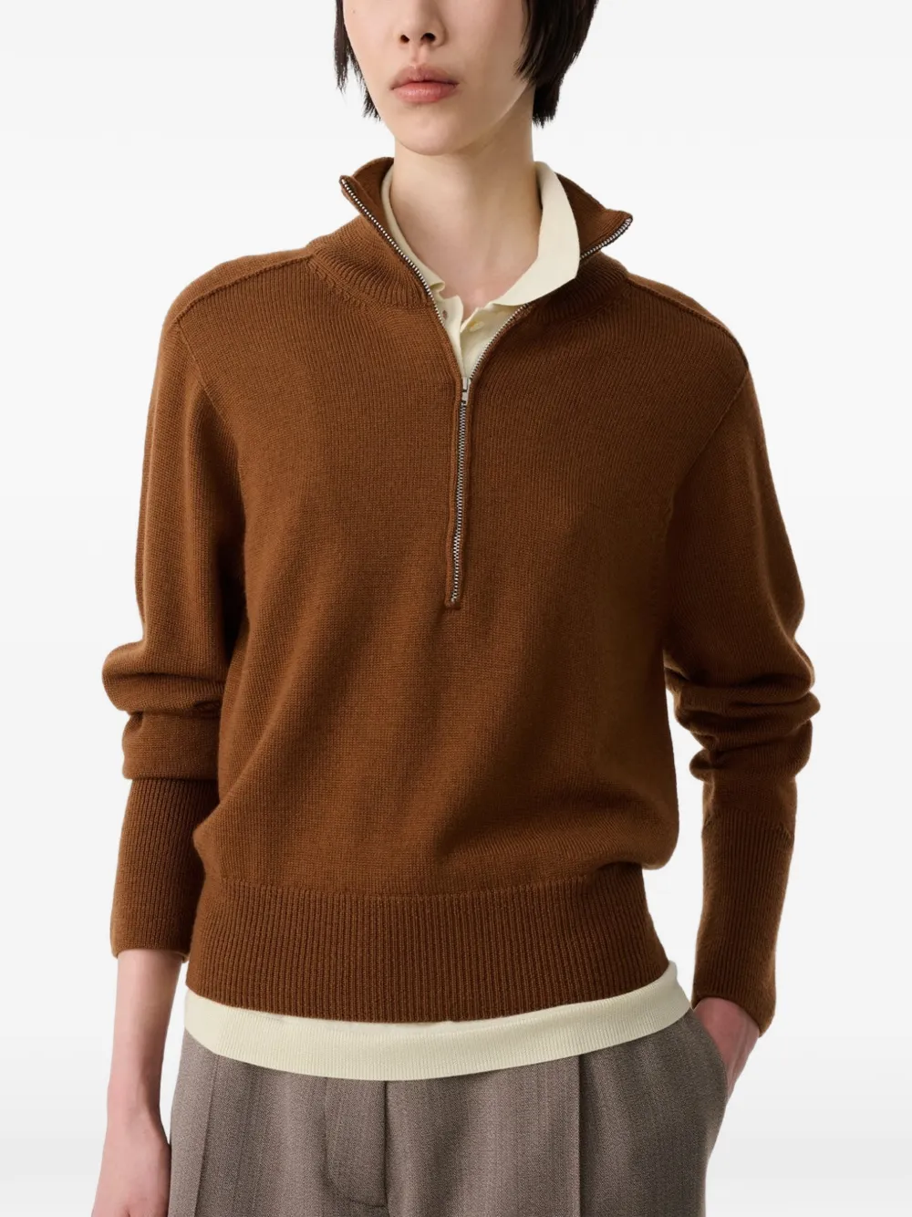Studio Nicholson Maren Half-zip Sweater in Brown, view 5