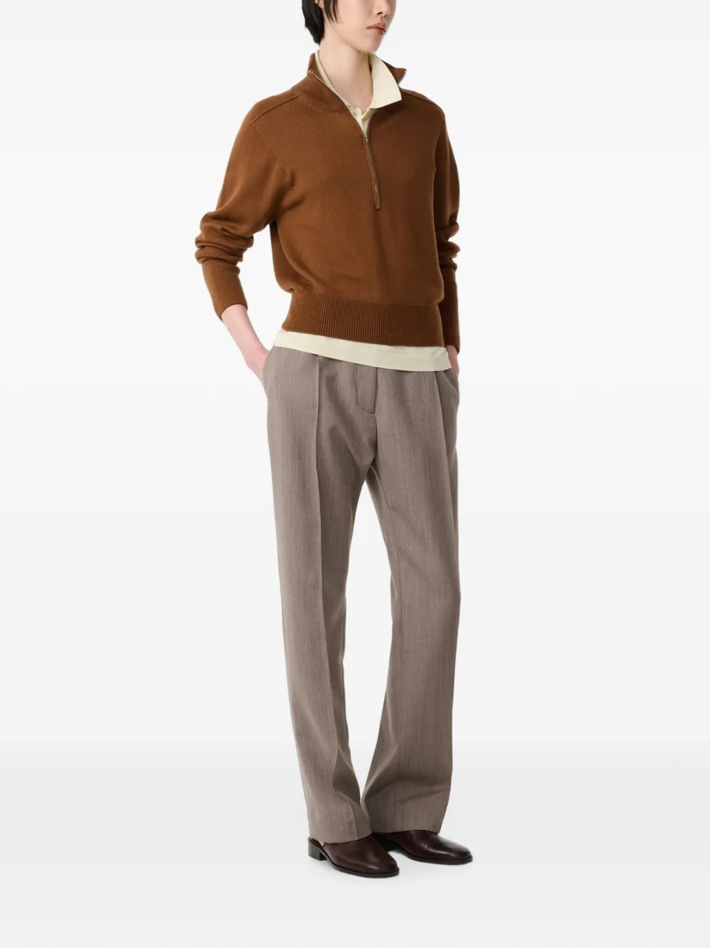 Studio Nicholson Maren Half-zip Sweater in Brown, view 3