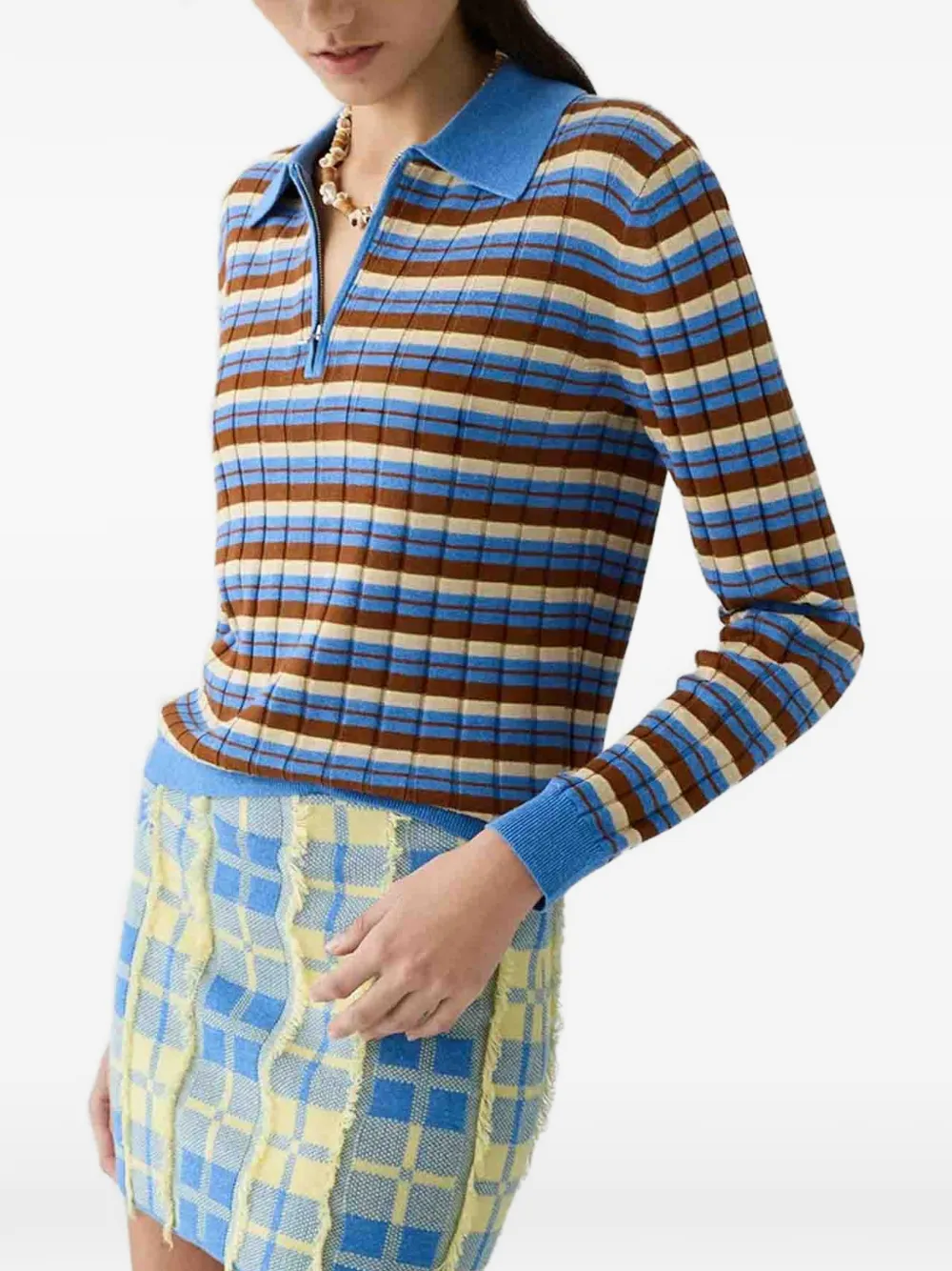 Guest In Residence Gestreepte polotop met rits Blauw