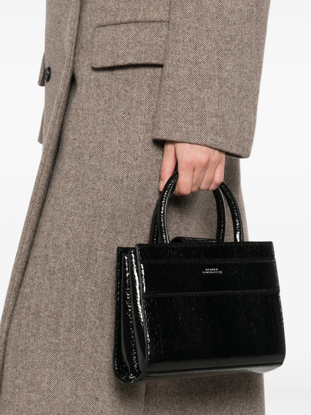 Twenty Four Haitch Serene Python-effect Patent Tote Bag In Black