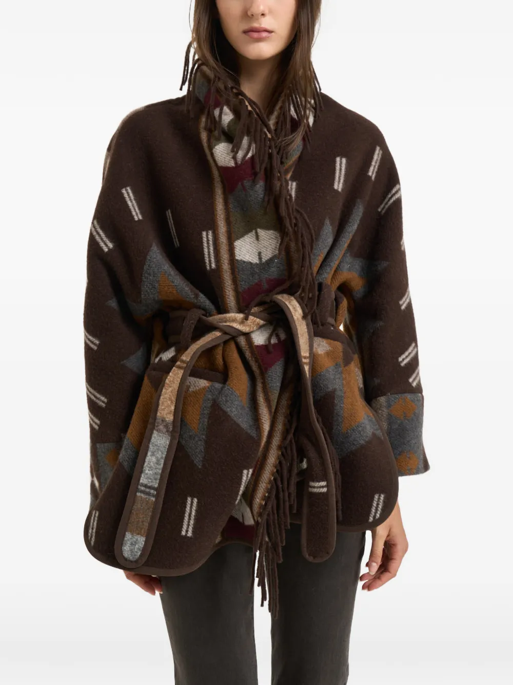 Bazar Deluxe fringed geometric-pattern jacket - Braun