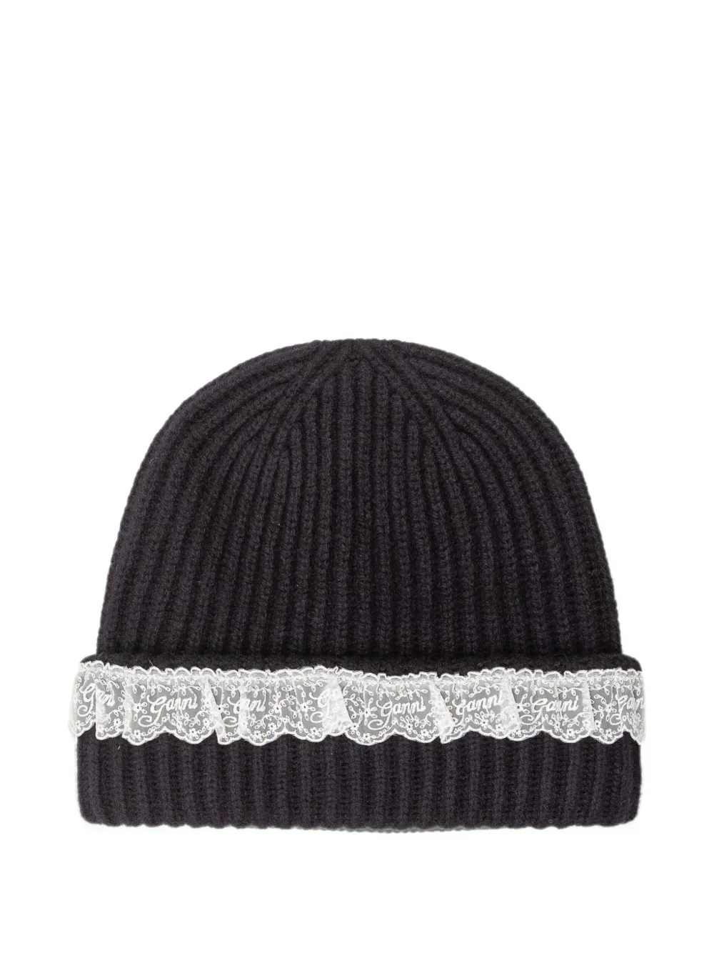 GANNI beanie in lace wool Zwart