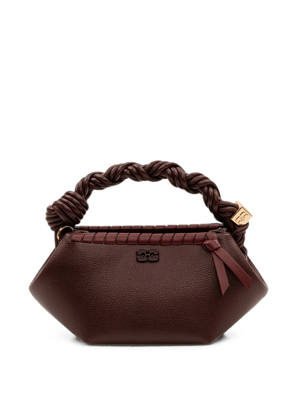 GANNI mini Bou braided leather tote bag - Marrone