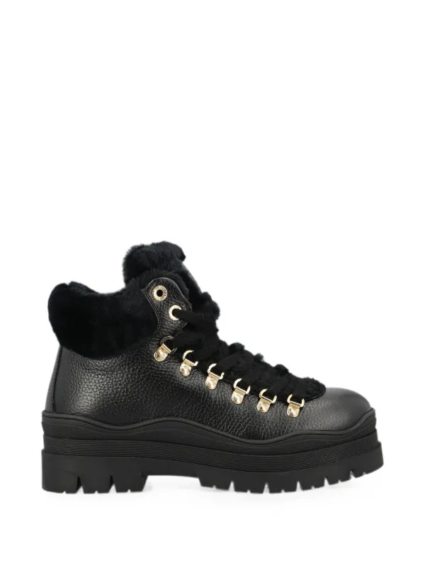 Bogner Lace-up Shearling-trim Ankle Boots in Black