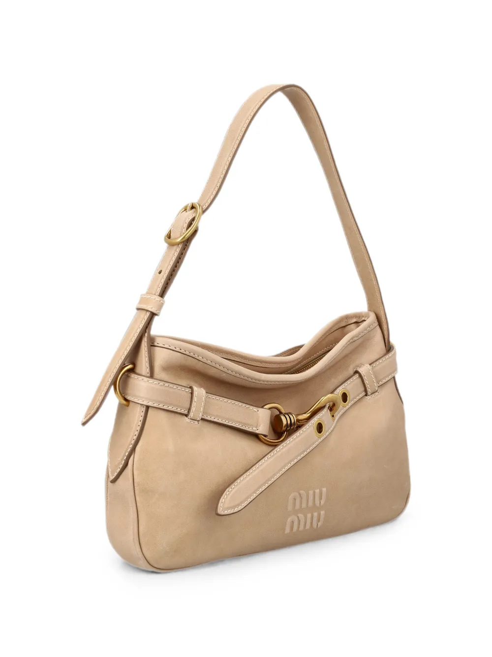 Miu Schoudertas met gesp en logo-reliëf Beige