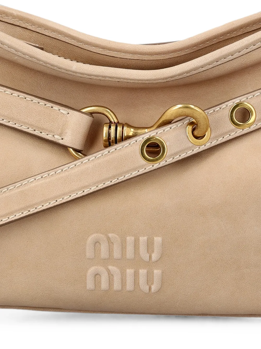 Miu Schoudertas met gesp en logo-reliëf Beige