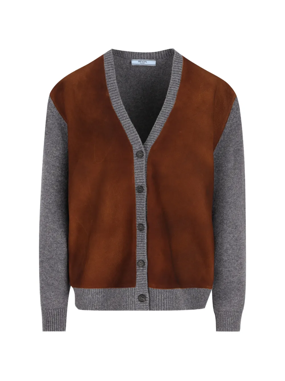 Prada suede-panelled virgin-wool cardigan - Grigio