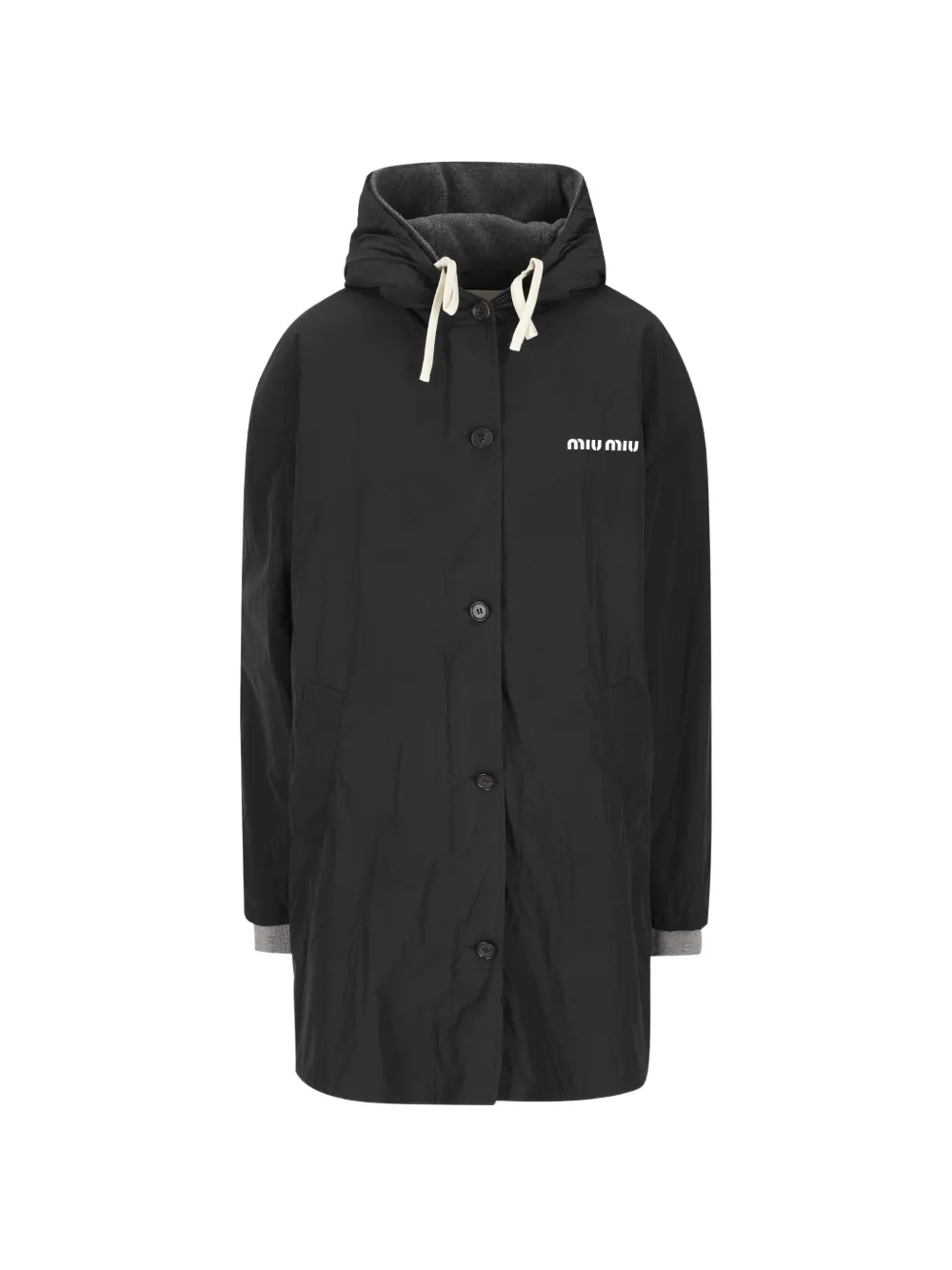 Miu Miu single-breasted pongé and fleece caban jacket - Nero