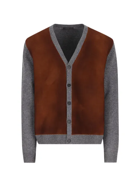 Prada suede-panelled wool cardigan