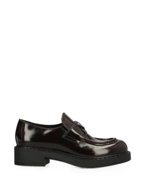 Prada chocolate brushed-leather loafers