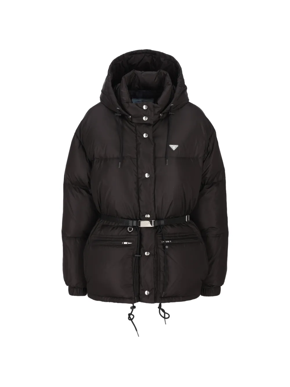 Prada belted hooded puffer coat - Nero