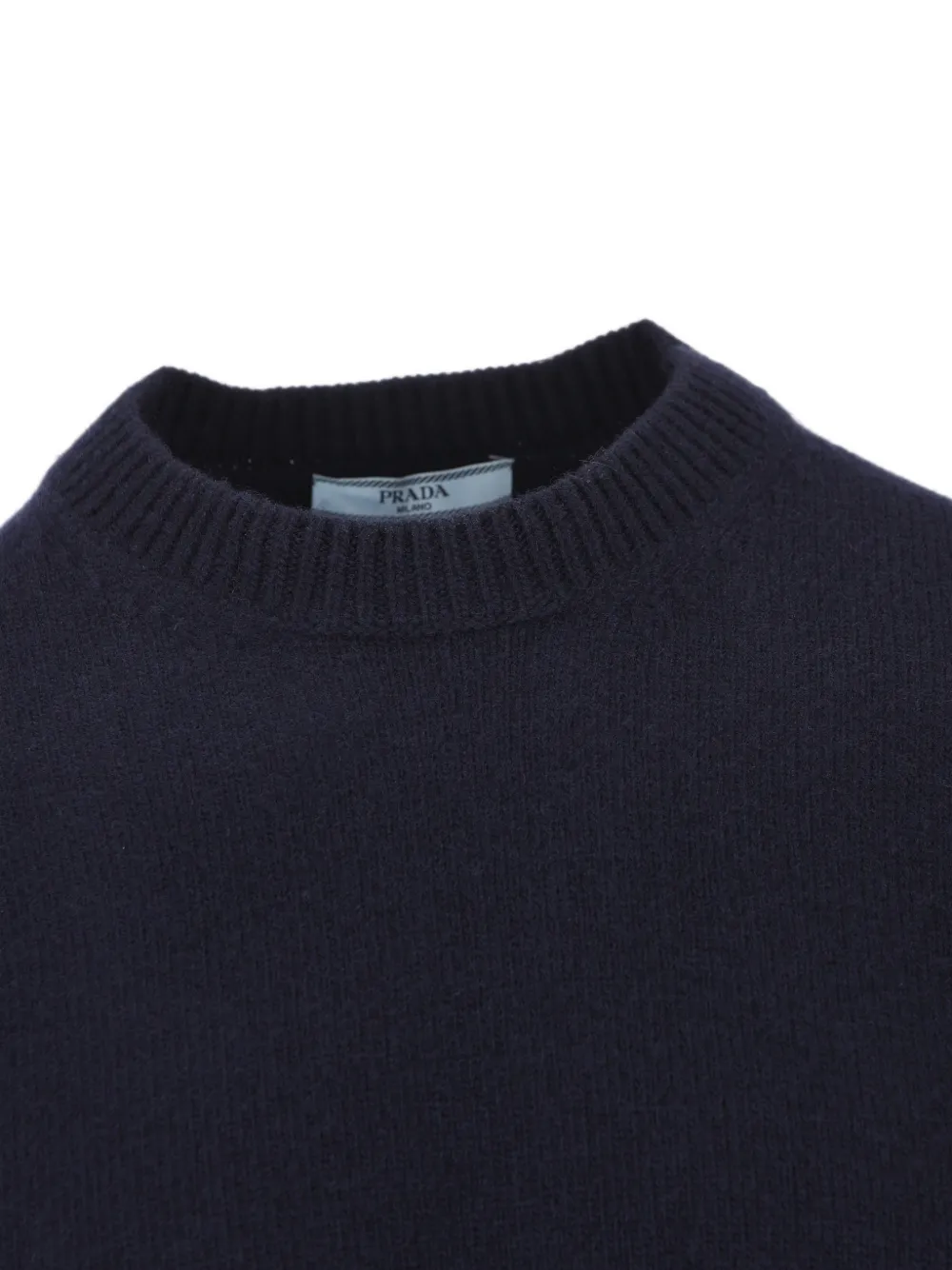 Prada Trui met leren patch en ronde hals Blauw