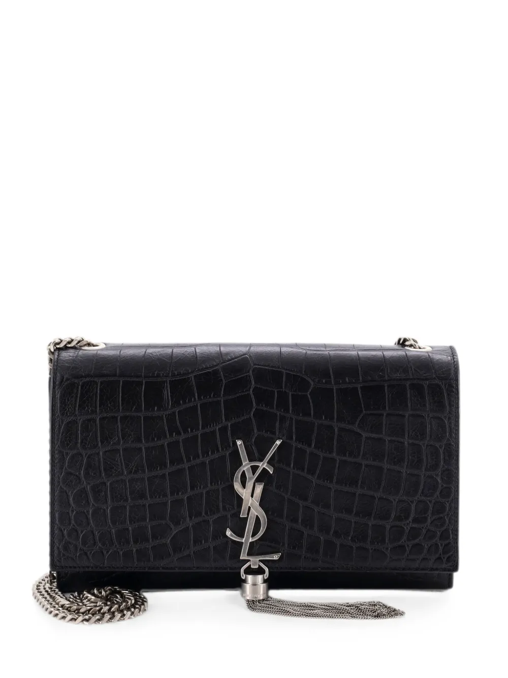 Saint Laurent Pre-Owned Classic Monogram Tassel Crocodile Embossed Leather Medium crossbody bag - Nero