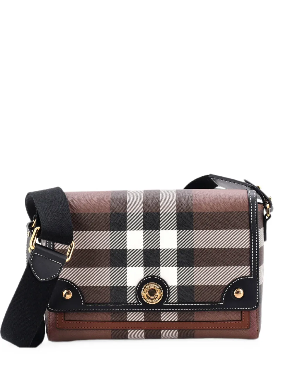 Burberry Pre-Owned Note Check Canvas and Leather Medium crossbody bag - Schwarz