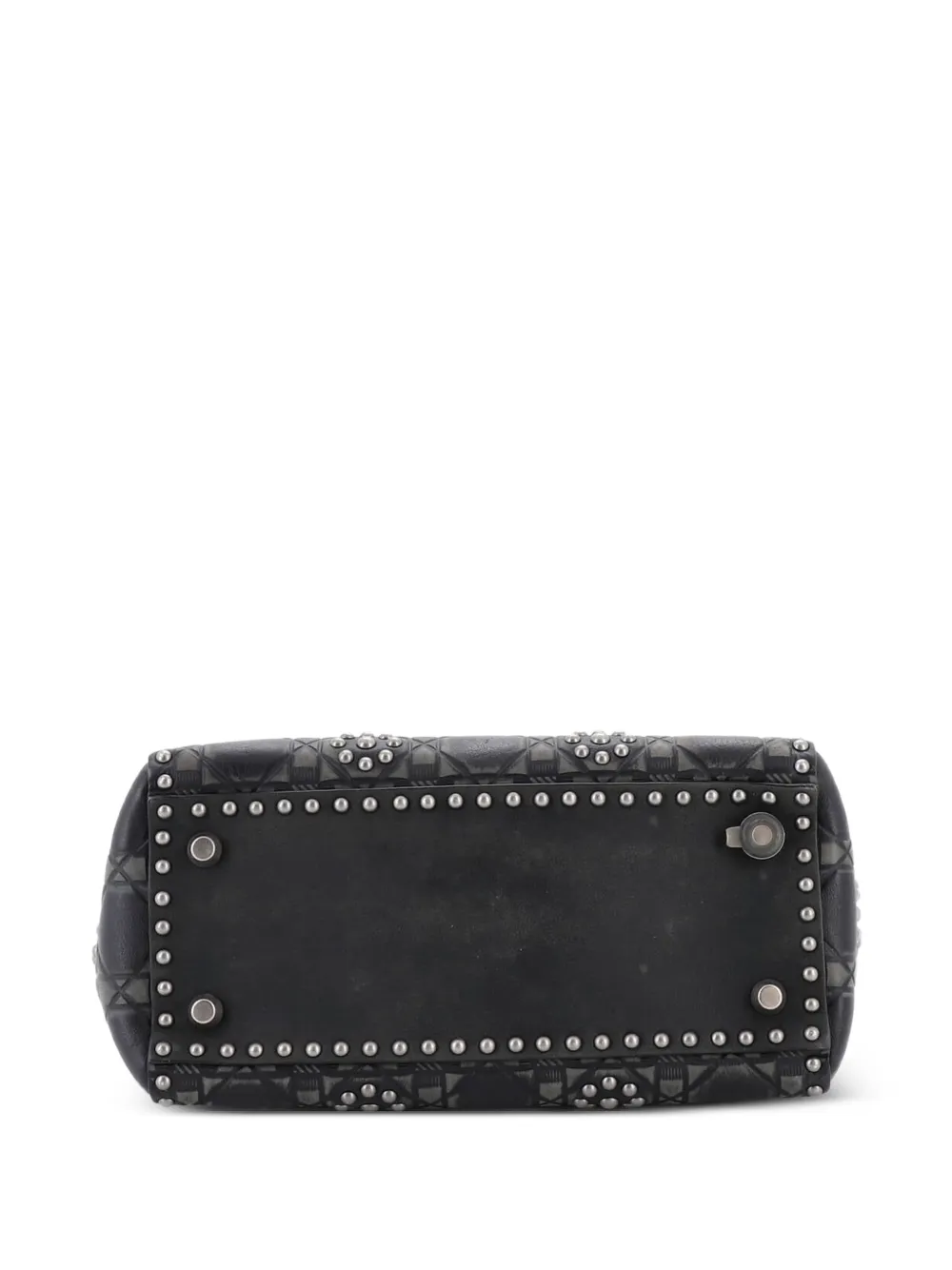 Dior Pre-owned Supple Lady Dior Bag Studded Cannage Embossed Calfskin Medium Satchel in Black, view 4
