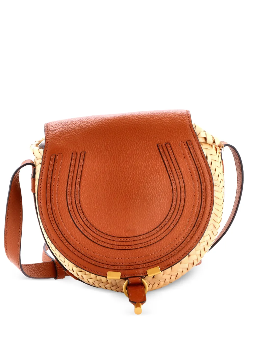Chloé Pre-Owned Marcie Basket Raffia and Leather Small crossbody bag - Marrone