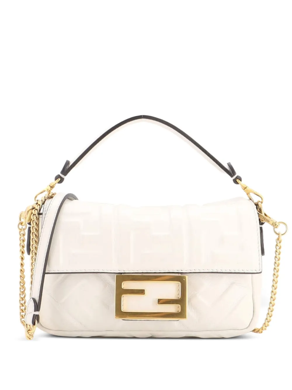 Fendi Pre-Owned Baguette NM Bag Zucca Embossed Leather Mini crossbody bag - Bianco