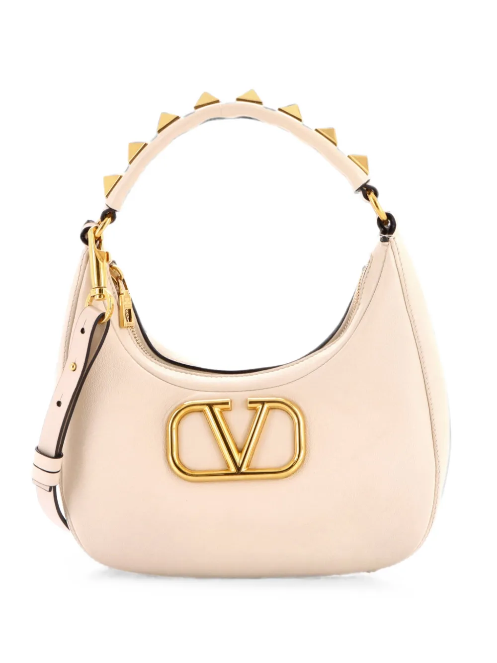 Valentino Garavani Pre-Owned Stud Sign Zip Leather hobo bag - Nude