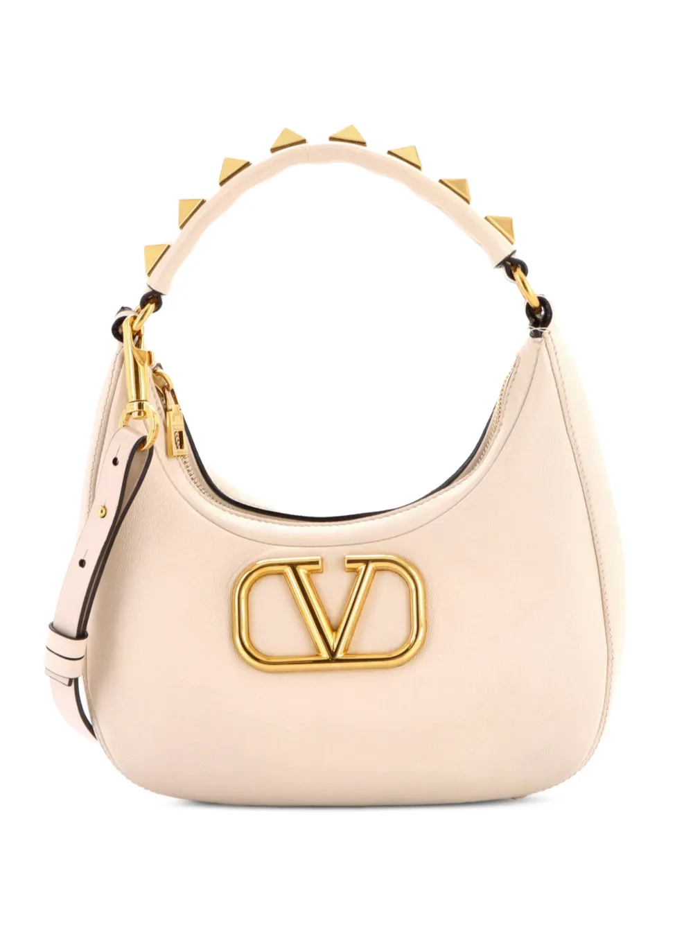 Valentino Garavani Pre-Owned Stud Sign Zip Leather hobo bag - Toni neutri