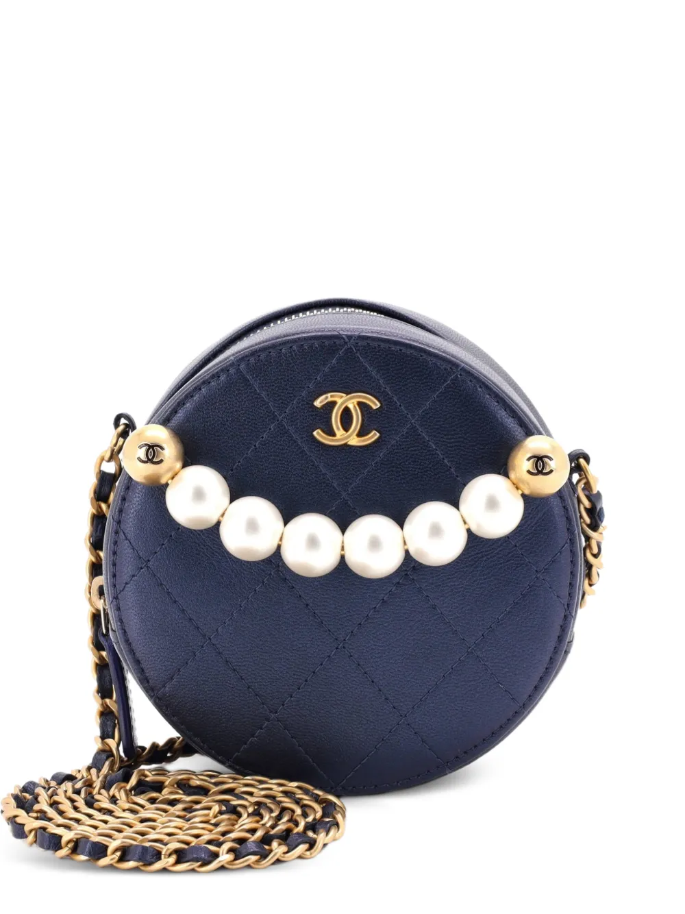 CHANEL Pre-Owned pochette Chic Pearls Round Clutch with Chain en cuir d'agneau matelassée - Bleu