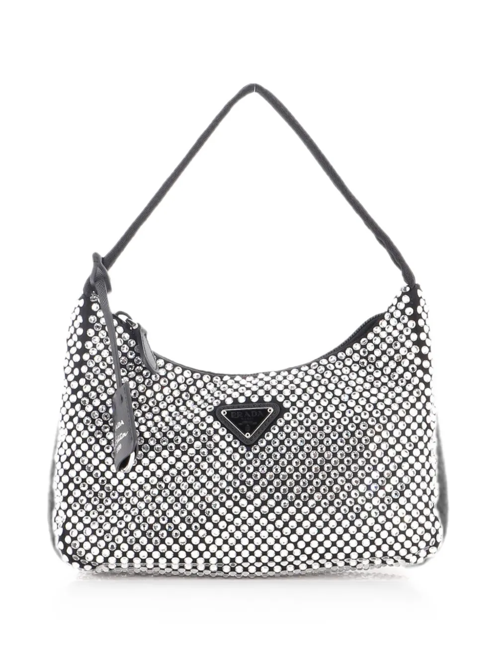 Prada Pre-Owned Re-Edition 2000 Crystal Embellished Satin Mini hobo bag - Nero