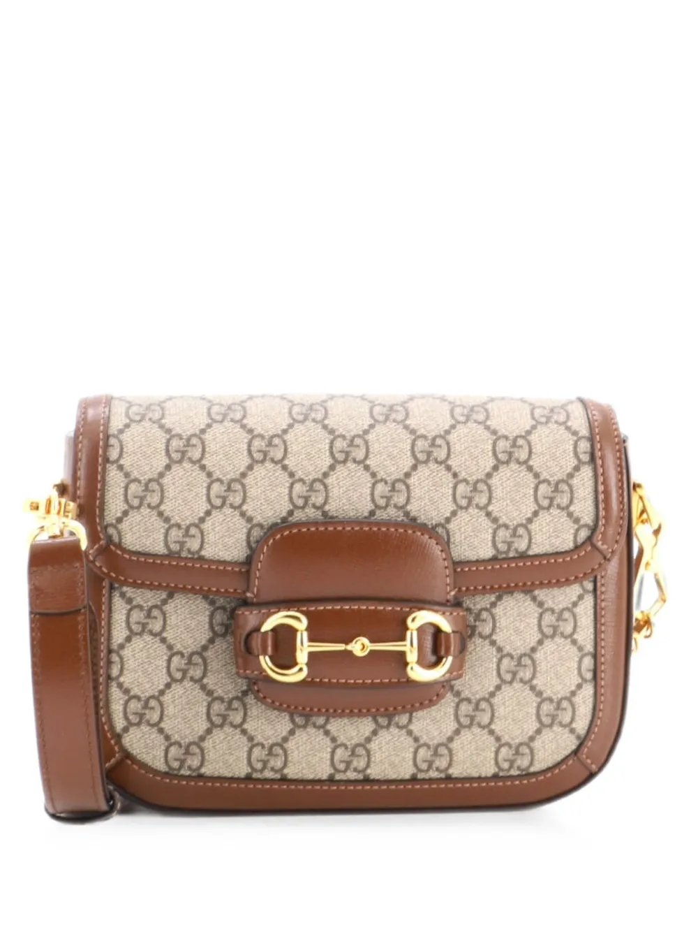 Gucci Pre-Owned Horsebit 1955 Shoulder Bag GG Coated Canvas with Leather Mini crossbody bag - Braun