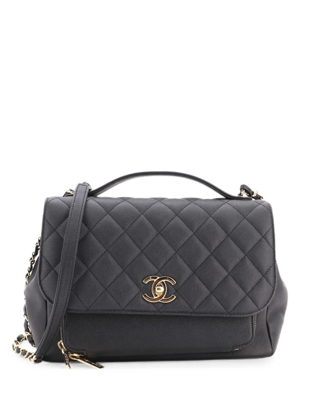 Pre-owned Chanel Business Affinity Flap Bag Quilted Caviar Large Satchel In Black