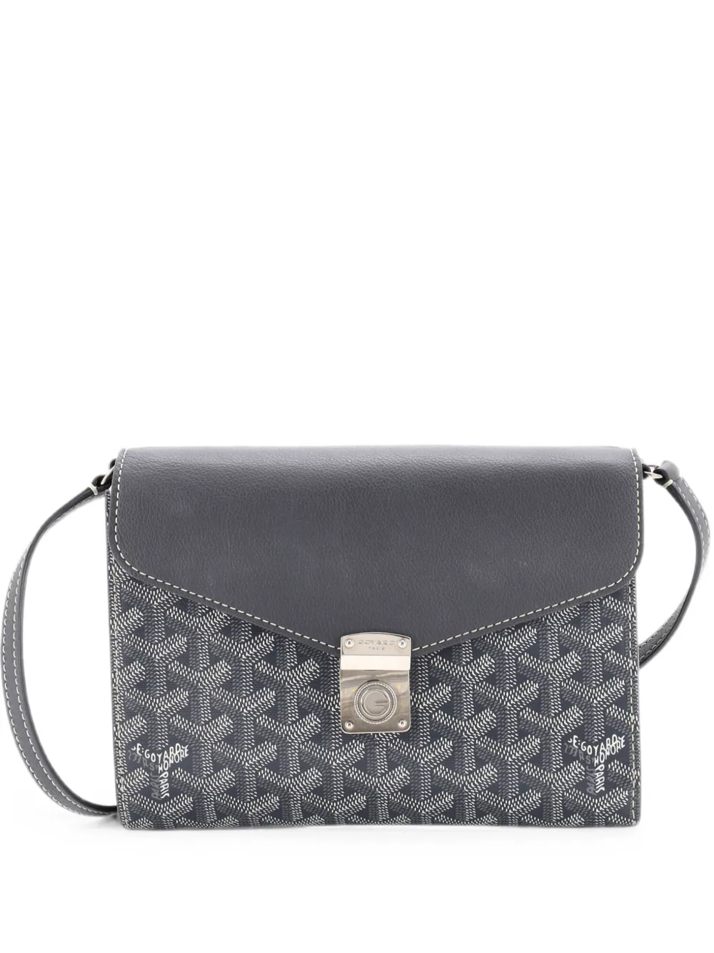 Pre-owned Goyard Chypre Wallet On Strap Coated Canvas With Leather Crossbody Bag In Grey