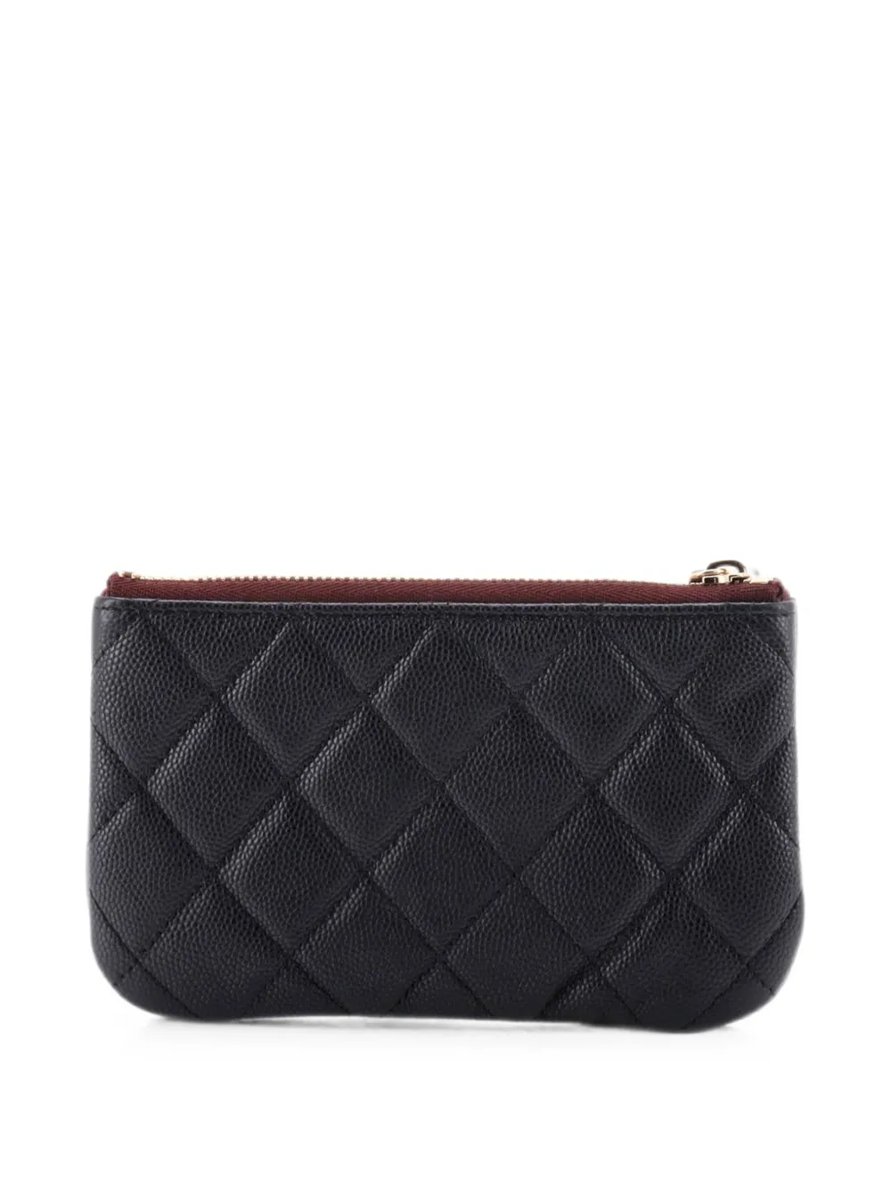 Pre-owned Chanel Classic O Case Quilted Caviar Mini Pouch In Black