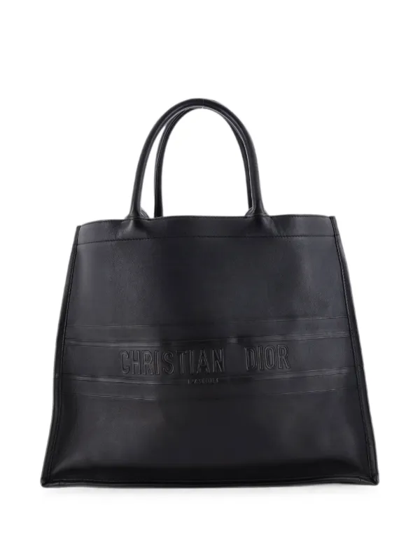 Dior Pre-owned Book Embossed Leather Large Tote Bag in Black