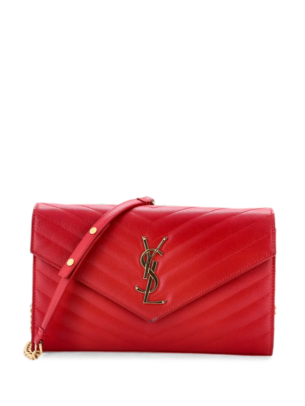 Saint Laurent Pre-Owned Classic Monogram Wallet on Chain Matelasse Chevron Leather Medium crossbody bag - Rosso