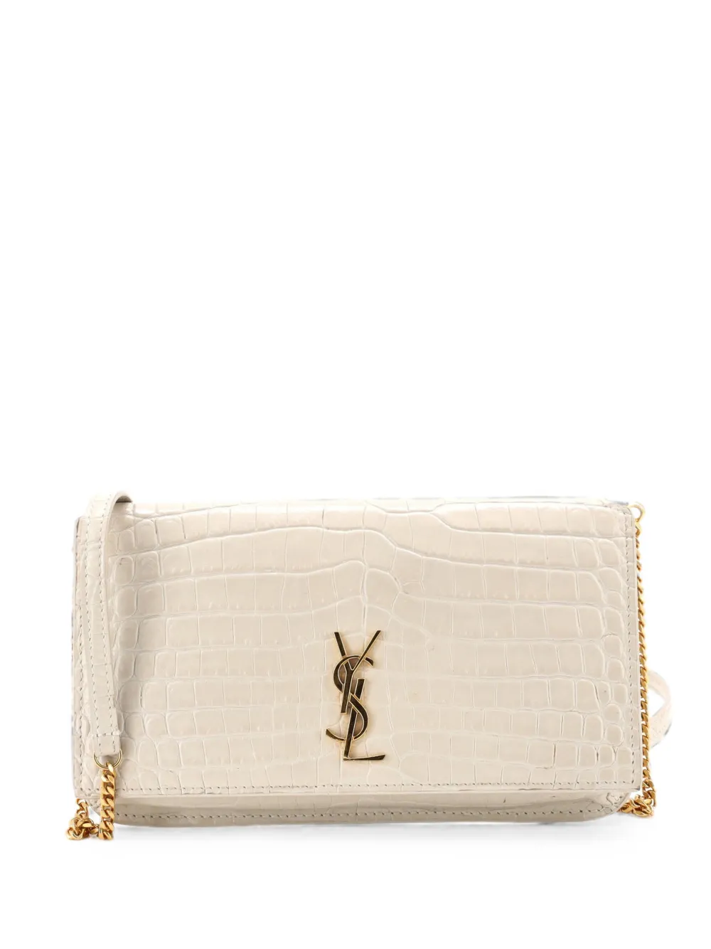 Saint Laurent Pre-Owned Classic Monogram Phone Holder Shoulder Bag Crocodile Embossed Leather crossbody bag - Bianco