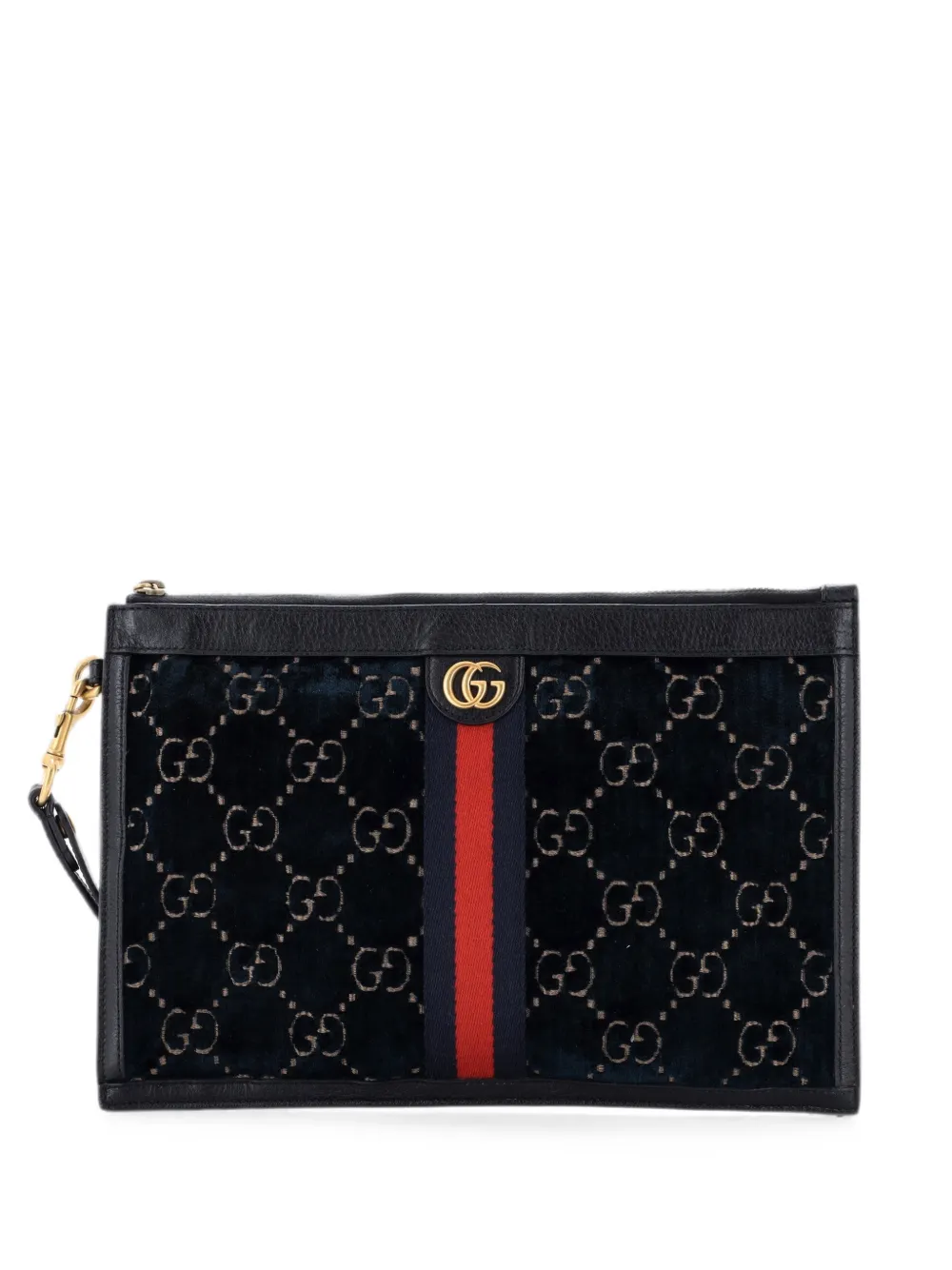 Gucci Pre-Owned Ophidia Zip Pouch GG Velvet Large clutch bag - Blau