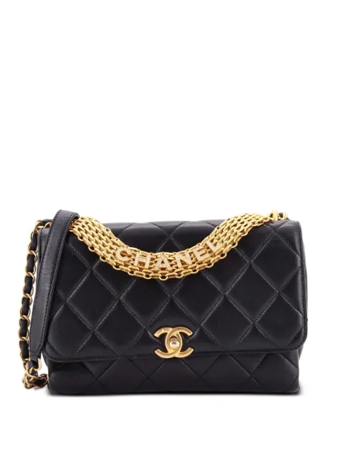 CHANEL Pre-Owned Crystal Logo Letters Chain Handle Flap Bag Quilted Lambskin Medium shoulder bag