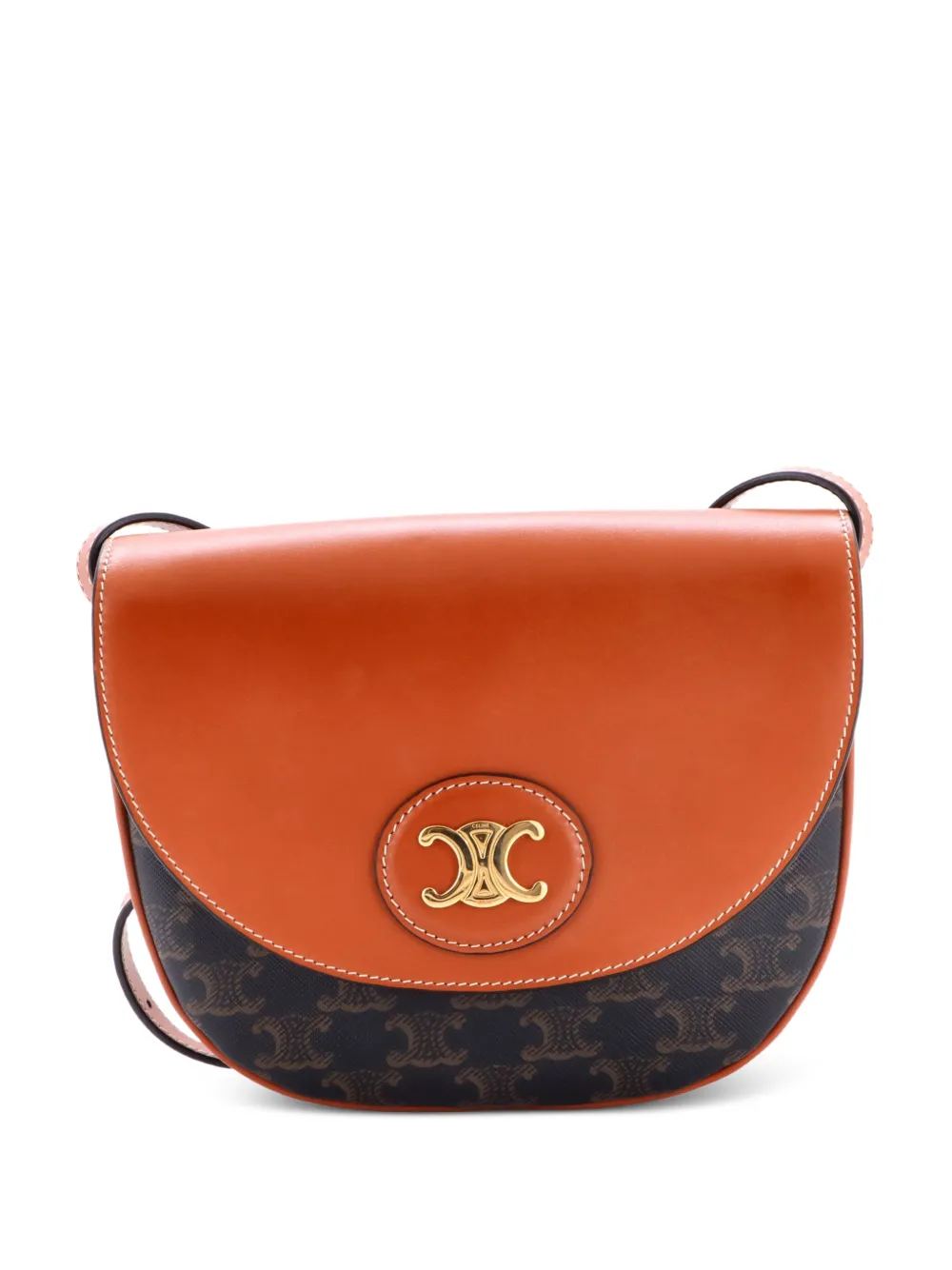 Celine Pre-Owned Besace Leather and Triomphe Coated Canvas Small shoulder bag - Marrone