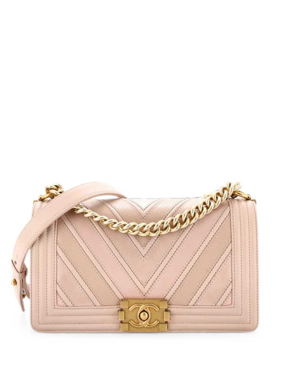CHANEL Pre-Owned Boy Flap Bag Chevron Caviar and Calfskin Old Medium crossbody bag - Nude