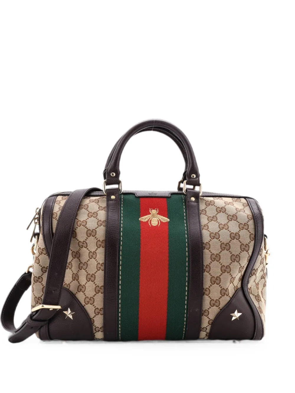 Gucci Pre-Owned Vintage Bee Web Boston Bag GG Canvas Medium satchel - Marrone