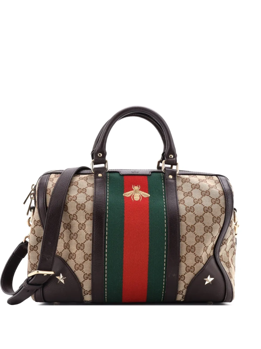 Gucci Pre-Owned Vintage Bee Web Boston Bag GG Canvas Medium satchel - Marrone