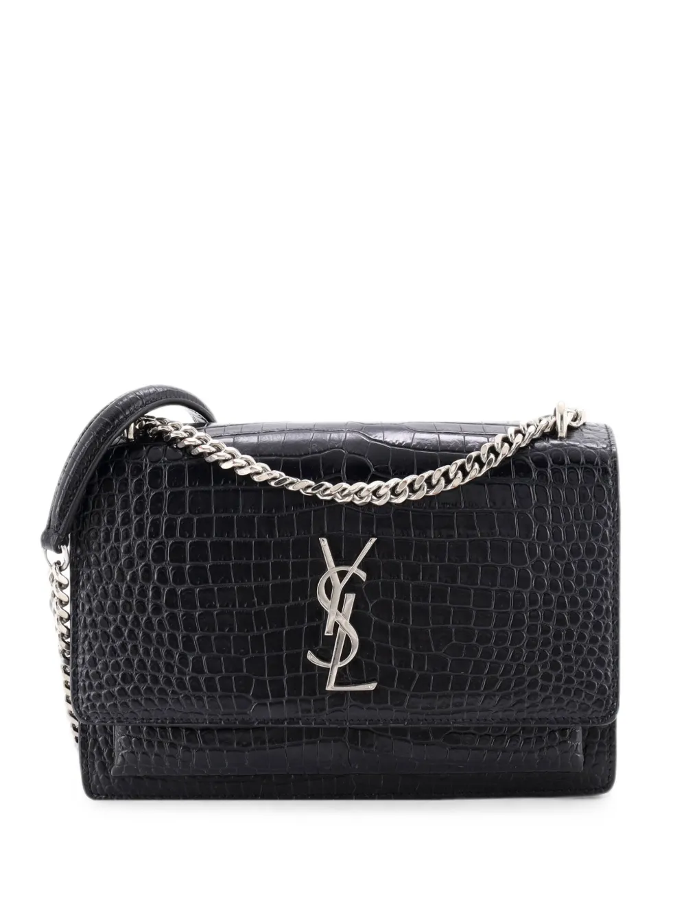 Saint Laurent Pre-Owned Sunset Crocodile Embossed Leather Medium crossbody bag - Nero
