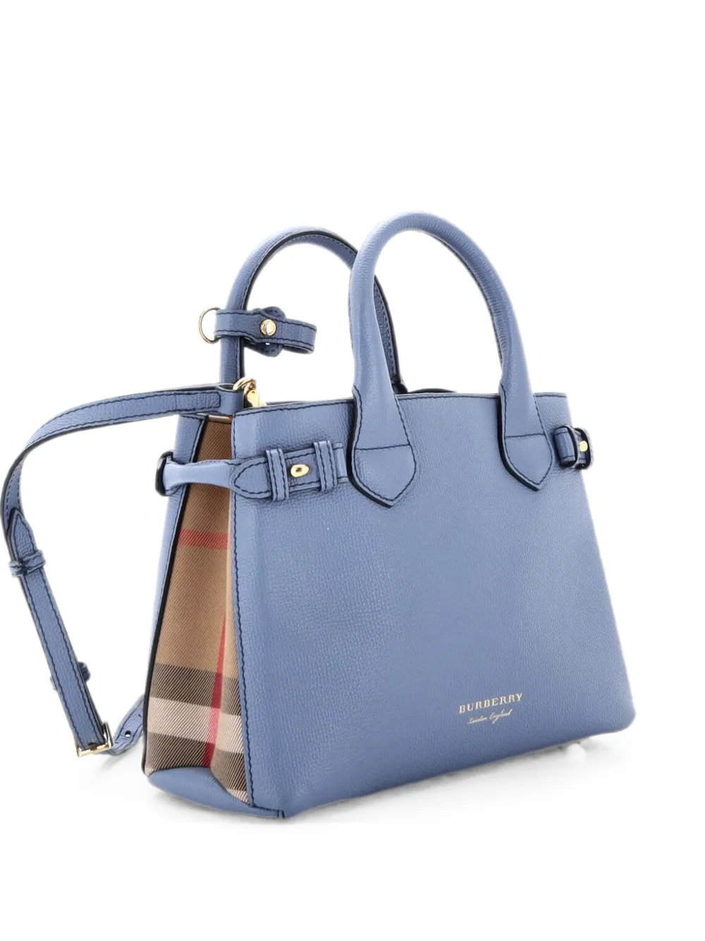 Burberry Pre-Owned Banner Leather and House Check Canvas Small tote bag - Blau