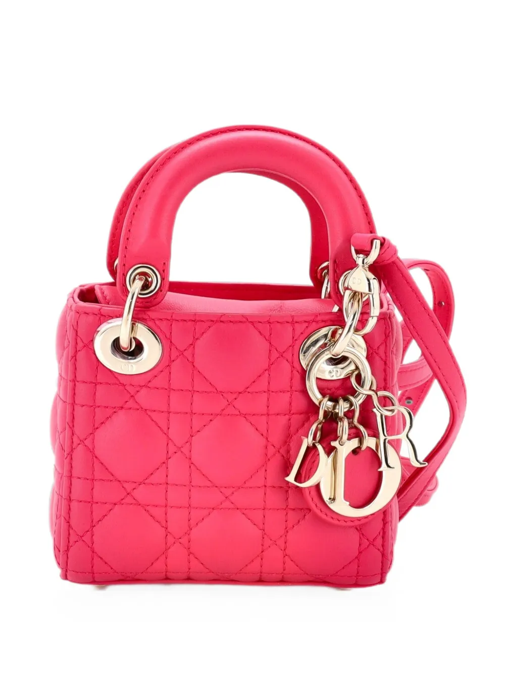 Christian Dior Pre-Owned Lady Dior Bag Cannage Quilt Lambskin Micro shoulder bag - Rosa