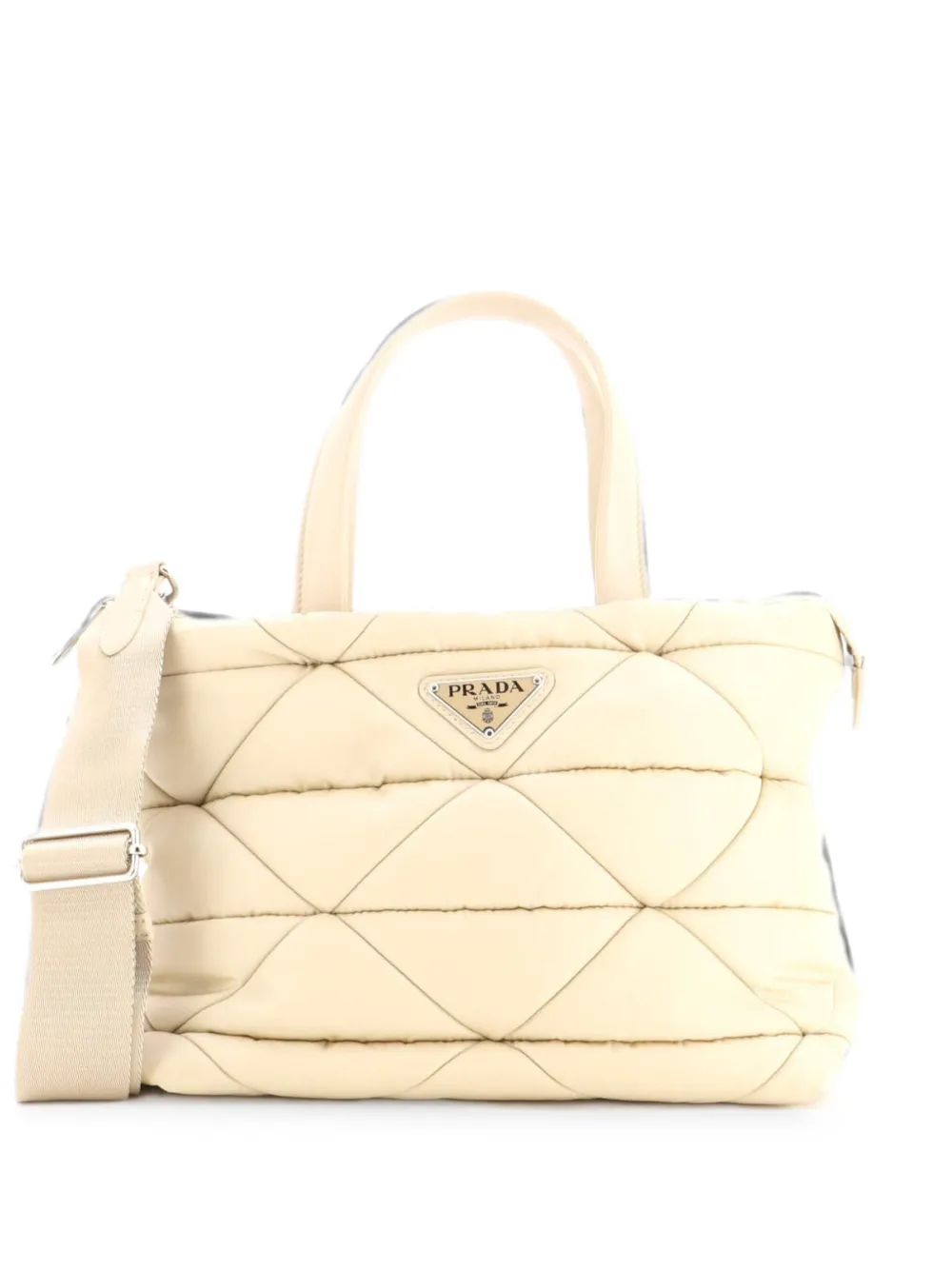 Prada Pre-Owned Padded Quilted Re-Nylon with Leather Mini tote bag - Nude