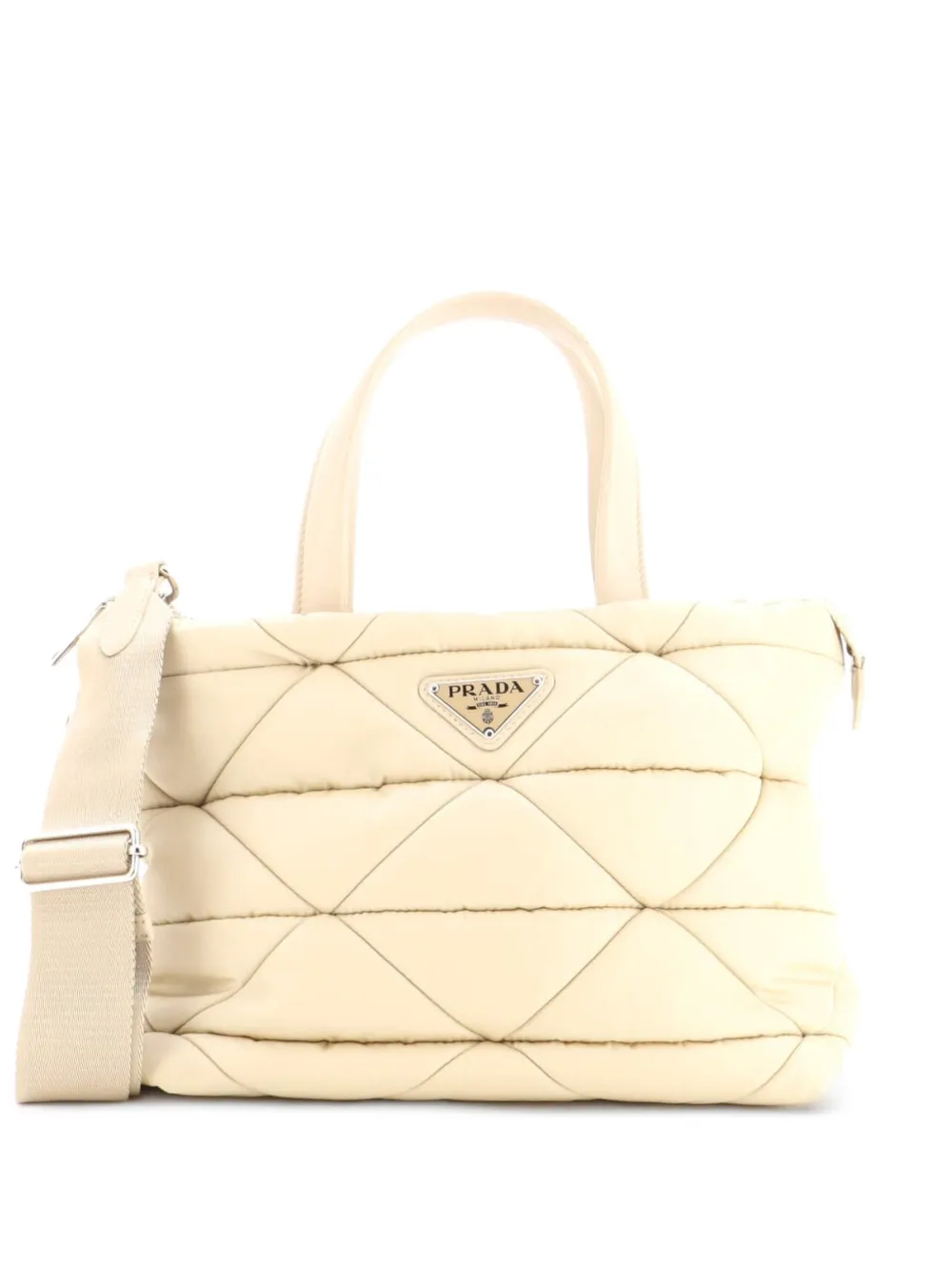Prada Pre-Owned Padded Quilted Re-Nylon with Leather Mini tote bag - Toni neutri