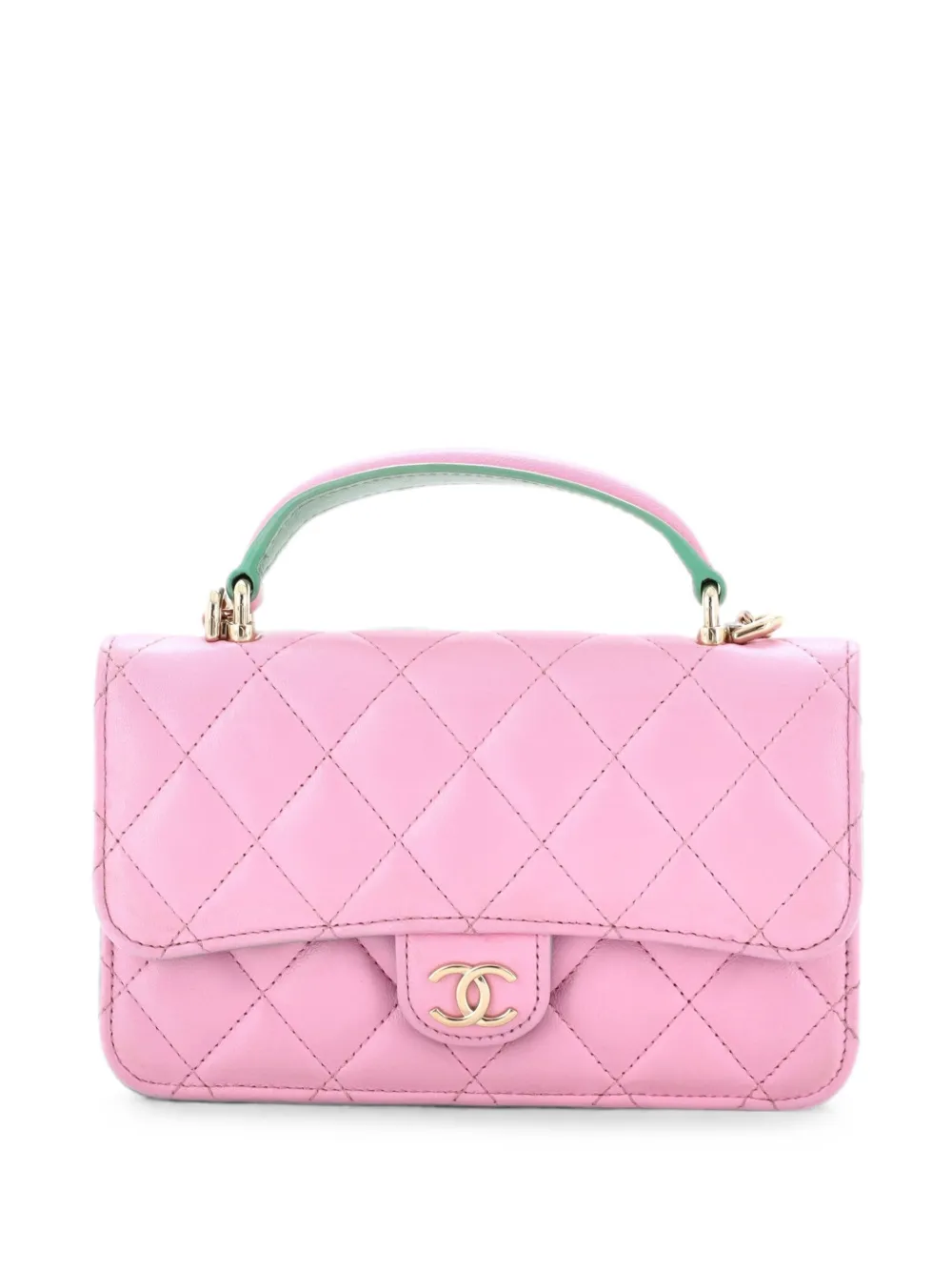 CHANEL Pre-Owned Classic Top Handle Flap Phone Holder with Chain Quilted Lambskin crossbody bag - Rosa